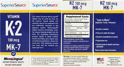 Photo of the Superior Source Vitamin K-2 100 mcg MK-7 label