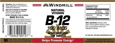 Photo of the Windmill B-12 100 mcg label
