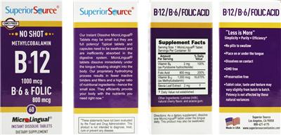 Photo of the Superior Source Methylcobalamin B-12 1000 mcg B-6 & Folic Acid 800 mcg label