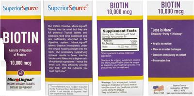 Photo of the Superior Source Biotin 10,000 mcg label