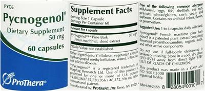 Photo of the ProThera Pycnogenol 50 mg label