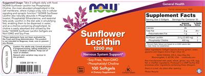 Photo of the NOW Sunflower Lecithin 1200 mg label