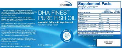 Photo of the Pharmax DHA Finest Pure Fish Oil Natural Orange Flavor label