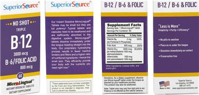 Photo of the Superior Source Triple B-12 3000 mcg B-6/Folic Acid 800 mcg label