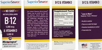 Photo of the Superior Source Methylcobalamin B-12 5,000 mcg & Vitamin D 5,000 IU label