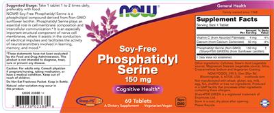 Photo of the NOW Soy Free Phosphatidyl Serine 150 mg label