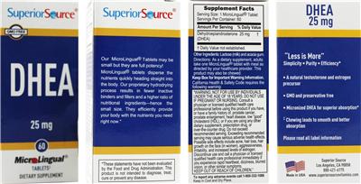Photo of the Superior Source DHEA 25 mg label