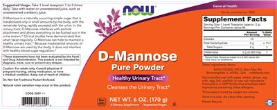 Photo of the NOW D-Mannose Pure Powder label