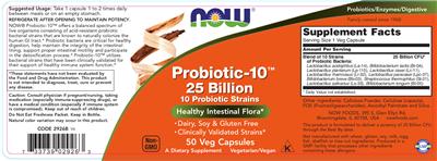 Photo of the NOW Probiotic-10 25 Billion label