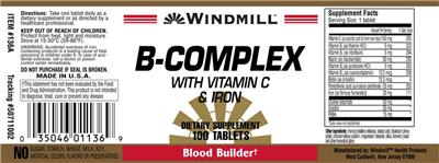 Photo of the Windmill B-Complex with Vitamin C & Iron label