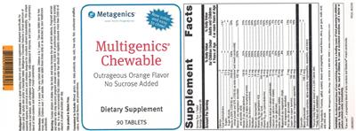 Photo of the Metagenics Multigenics Chewable Outrageous Orange Flavor label