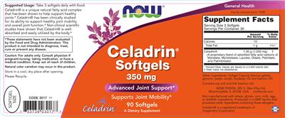 Photo of the NOW Celadrin Softgels 350 mg label
