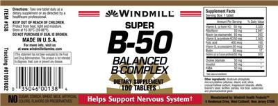 Photo of the Windmill Super B-50 Balanced B-Complex label