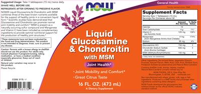 Photo of the NOW Liquid Glucosamine & Chondroitin With MSM label