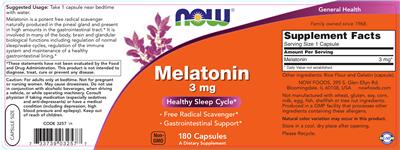 Photo of the NOW Melatonin 3 mg label