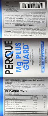 Photo of the Perque Mg Plus Guard label