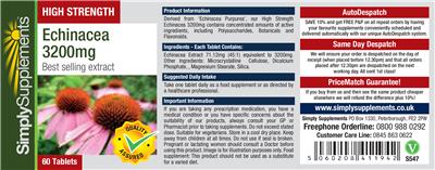 Photo of the Simply Supplements High Strength Echinacea 3200 mg label