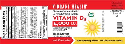 Photo of the Vibrant Health Vitamin D3 4,000 IU label