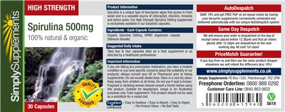 Label of High Strength Spirulina 500 mg