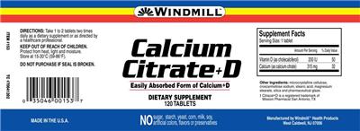 Photo of the Windmill Calcium Citrate+D label