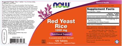 Photo of the NOW Red Yeast Rice 1200 mg label