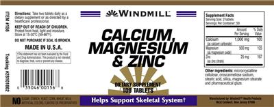 Photo of the Windmill Calcium, Magnesium & Zinc label