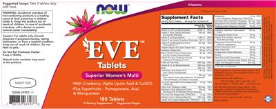 Photo of the NOW Eve Tablets label