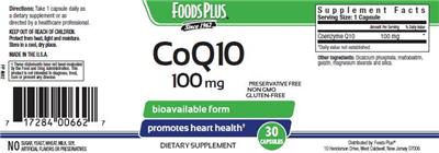 Photo of the Foods Plus CoQ10 100 mg label