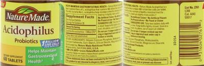 Photo of the Nature Made Acidophilus Probiotics label