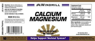 Photo of the Windmill Calcium Magnesium label