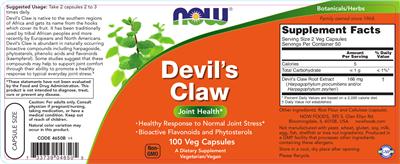 Photo of the NOW Devil's Claw label