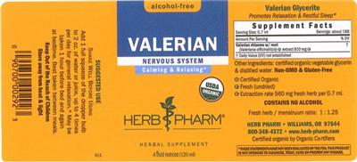 Photo of the Herb Pharm Valerian Alcohol-Free label