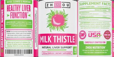 Photo of the ZHOU Milk Thistle 450 mg label