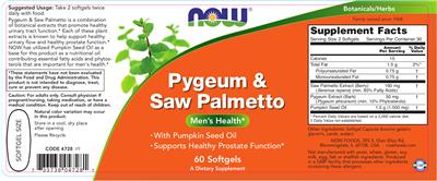 Photo of the NOW Pygeum & Saw Palmetto label