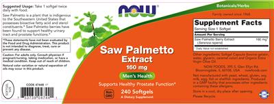 Photo of the NOW Saw Palmetto Extract 160 mg label