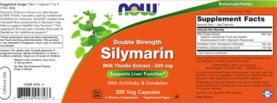 Photo of the NOW Double Strength Silymarin label