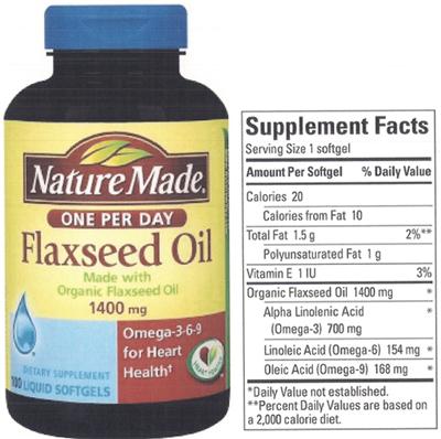 Photo of the Nature Made Flaxseed Oil 1400 mg label