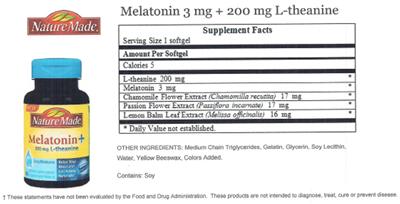 Photo of the Nature Made Melatonin + 200 mg L-Theanine label