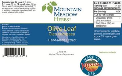 Photo of the Mountain Meadow Herbs Olive Leaf label