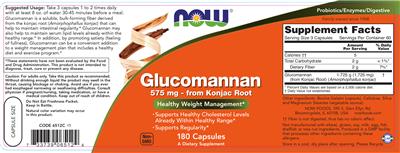 Photo of the NOW Glucomannan 575 mg label