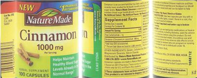 Photo of the Nature Made Cinnamon 1000 mg label