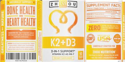 Photo of the ZHOU K2 + D3 label