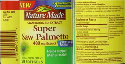 Photo of the Nature Made Super Saw Palmetto 480 mg label