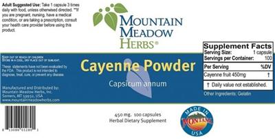 Photo of the Mountain Meadow Herbs Cayenne Powder 450 mg label