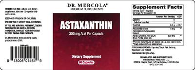 Photo of the Dr. Mercola Astaxanthin label