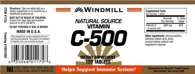 Photo of the Windmill Natural Source Vitamin C-500 label