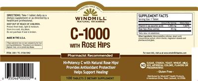 Photo of the Windmill Natural Vitamins C-1000 with Rose Hips label