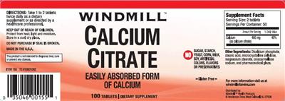 Photo of the Windmill Calcium Citrate label