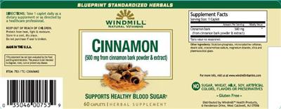 Photo of the Windmill Natural Vitamins Cinnamon 500 mg label