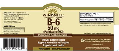 Photo of the Windmill Natural Vitamins B-6 50 mg label